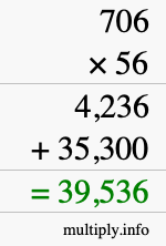 How to calculate 706 times 56 using long multiplication