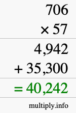 How to calculate 706 times 57 using long multiplication