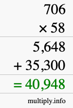 How to calculate 706 times 58 using long multiplication