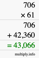 How to calculate 706 times 61 using long multiplication