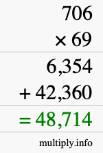 How to calculate 706 times 69 using long multiplication