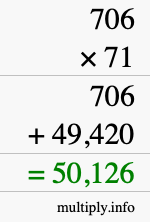 How to calculate 706 times 71 using long multiplication