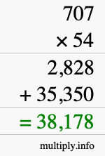 How to calculate 707 times 54 using long multiplication