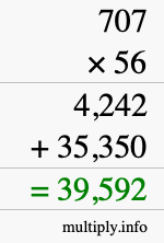 How to calculate 707 times 56 using long multiplication