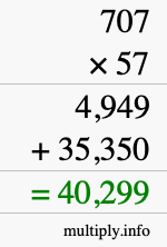 How to calculate 707 times 57 using long multiplication