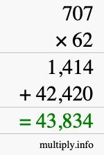 How to calculate 707 times 62 using long multiplication