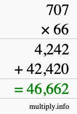 How to calculate 707 times 66 using long multiplication