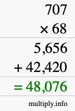 How to calculate 707 times 68 using long multiplication