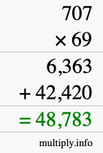 How to calculate 707 times 69 using long multiplication