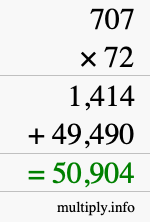 How to calculate 707 times 72 using long multiplication