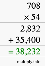 How to calculate 708 times 54 using long multiplication