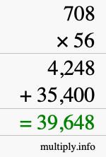 How to calculate 708 times 56 using long multiplication