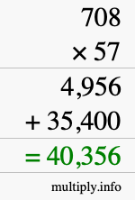 How to calculate 708 times 57 using long multiplication
