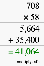 How to calculate 708 times 58 using long multiplication