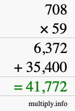 How to calculate 708 times 59 using long multiplication