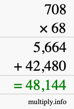 How to calculate 708 times 68 using long multiplication