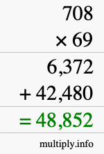 How to calculate 708 times 69 using long multiplication