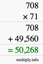 How to calculate 708 times 71 using long multiplication