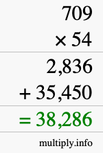 How to calculate 709 times 54 using long multiplication