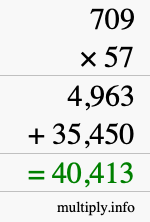 How to calculate 709 times 57 using long multiplication