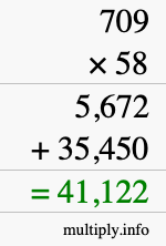 How to calculate 709 times 58 using long multiplication