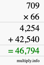 How to calculate 709 times 66 using long multiplication