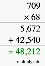 How to calculate 709 times 68 using long multiplication