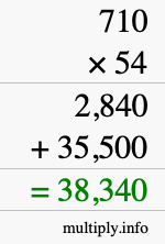 How to calculate 710 times 54 using long multiplication