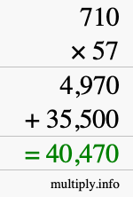 How to calculate 710 times 57 using long multiplication