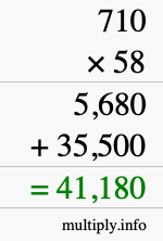 How to calculate 710 times 58 using long multiplication