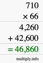 How to calculate 710 times 66 using long multiplication