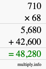 How to calculate 710 times 68 using long multiplication