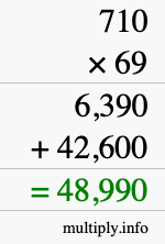How to calculate 710 times 69 using long multiplication