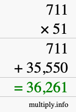 How to calculate 711 times 51 using long multiplication