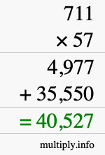 How to calculate 711 times 57 using long multiplication