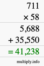 How to calculate 711 times 58 using long multiplication