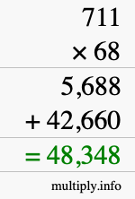 How to calculate 711 times 68 using long multiplication