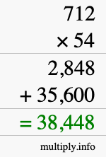 How to calculate 712 times 54 using long multiplication