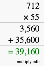 How to calculate 712 times 55 using long multiplication