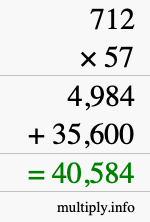 How to calculate 712 times 57 using long multiplication