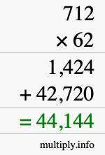 How to calculate 712 times 62 using long multiplication