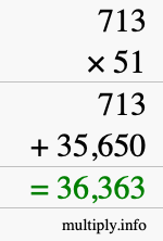 How to calculate 713 times 51 using long multiplication
