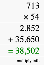 How to calculate 713 times 54 using long multiplication