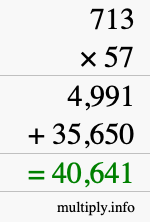 How to calculate 713 times 57 using long multiplication