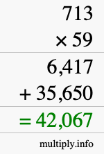 How to calculate 713 times 59 using long multiplication