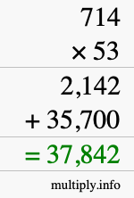 How to calculate 714 times 53 using long multiplication