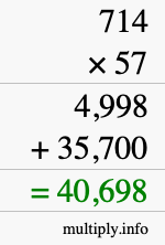 How to calculate 714 times 57 using long multiplication