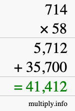 How to calculate 714 times 58 using long multiplication