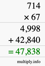 How to calculate 714 times 67 using long multiplication