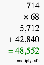 How to calculate 714 times 68 using long multiplication